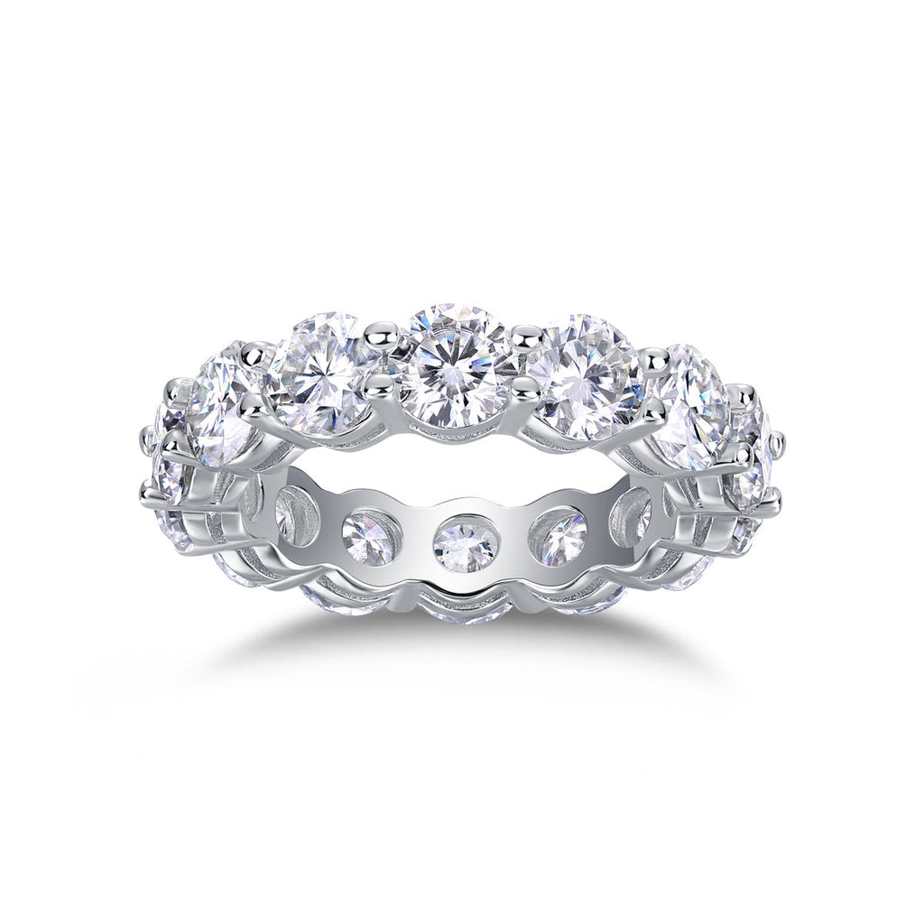 S925 Silver 3.5g Platinum Plated Moissanite Eternity Ring, 5.0mm 13pcs D VVS1 Band, GRA Certified US 5-9