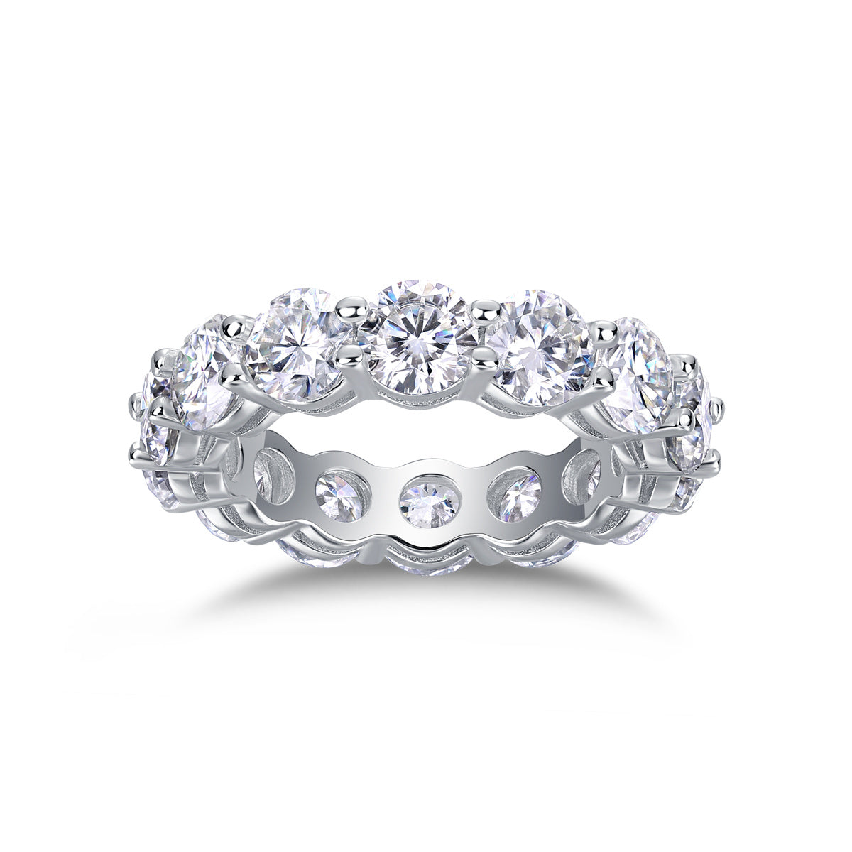S925 Silver 3.5g Platinum Plated Moissanite Eternity Ring, 5.0mm 13pcs D VVS1 Band, GRA Certified US 5-9