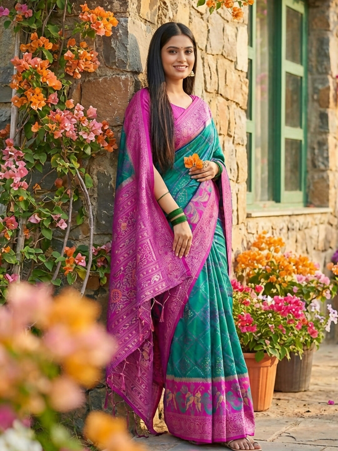 Sky Blue Pochampally Silk Saree with Traditional Pattern