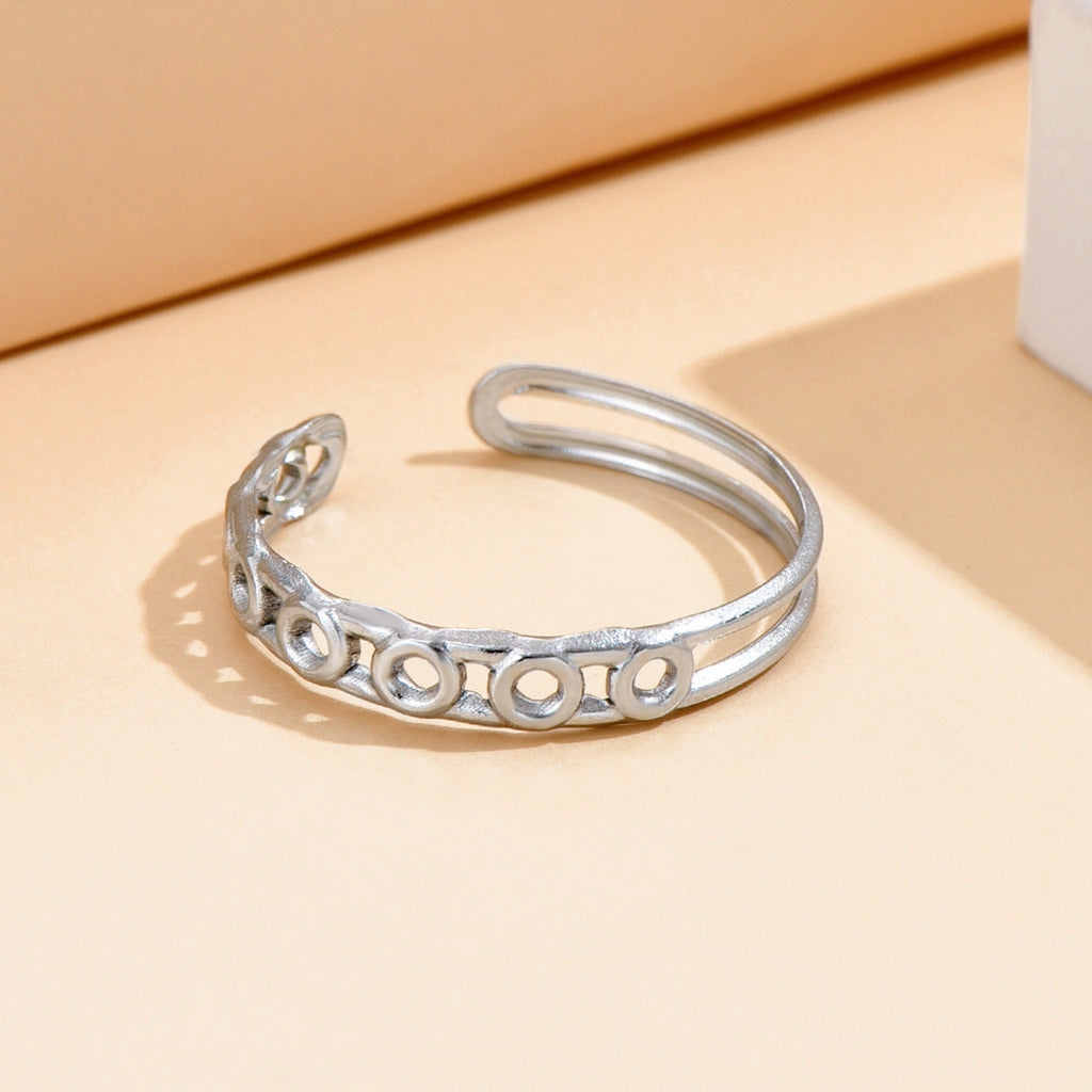 Vintage Hollow Geometric Stainless Steel Ring For Women