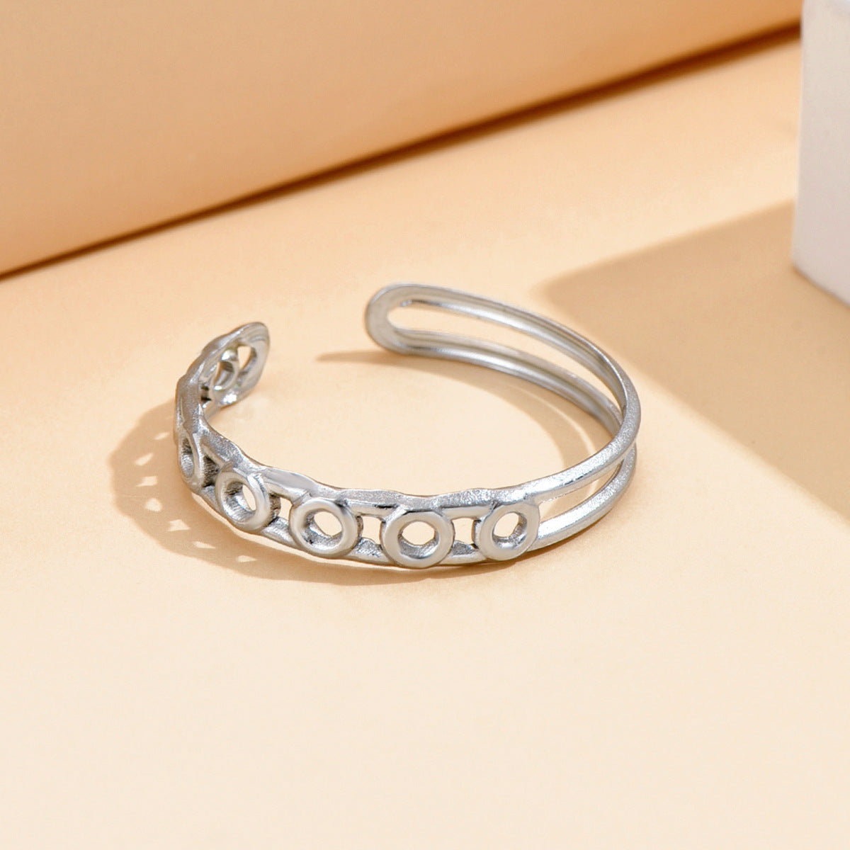 Vintage Hollow Geometric Stainless Steel Ring For Women