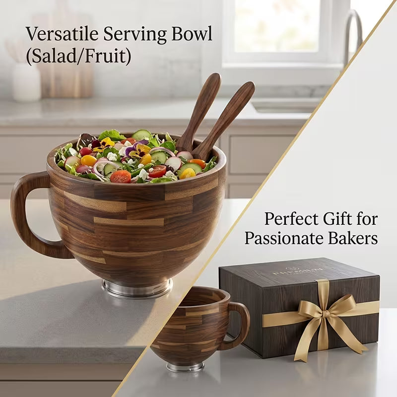 Natural Wood Stand Mixer Mixing Bowl with Side Grip