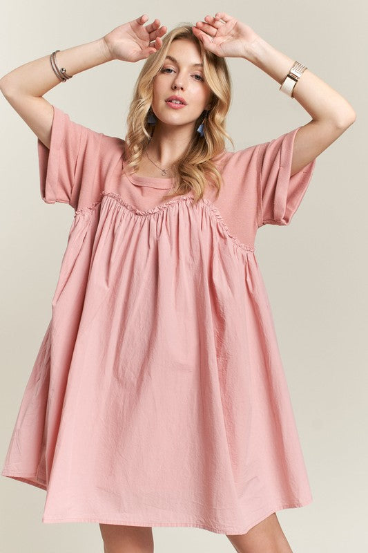 Round Neck Half Sleeve Babydoll Dress for Casual Chic