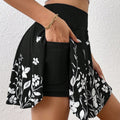 Women's Minimalist Floral Print High-Waisted Skort with Pockets