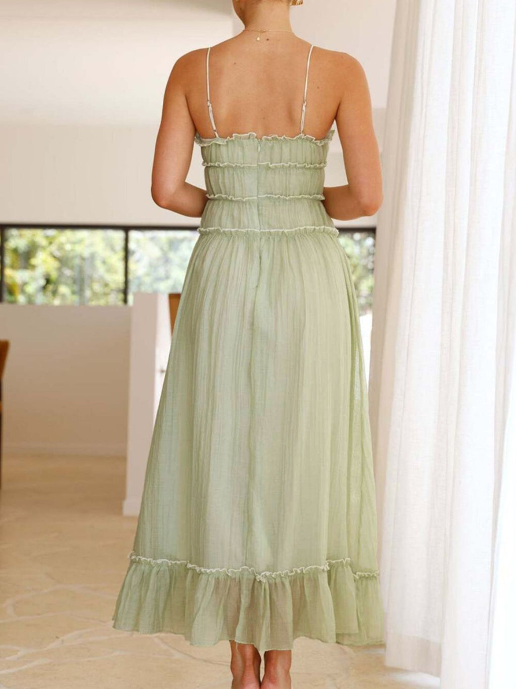 Girls Vintage Ruffled Hem Midi Dress with Tied and Ruched Detail