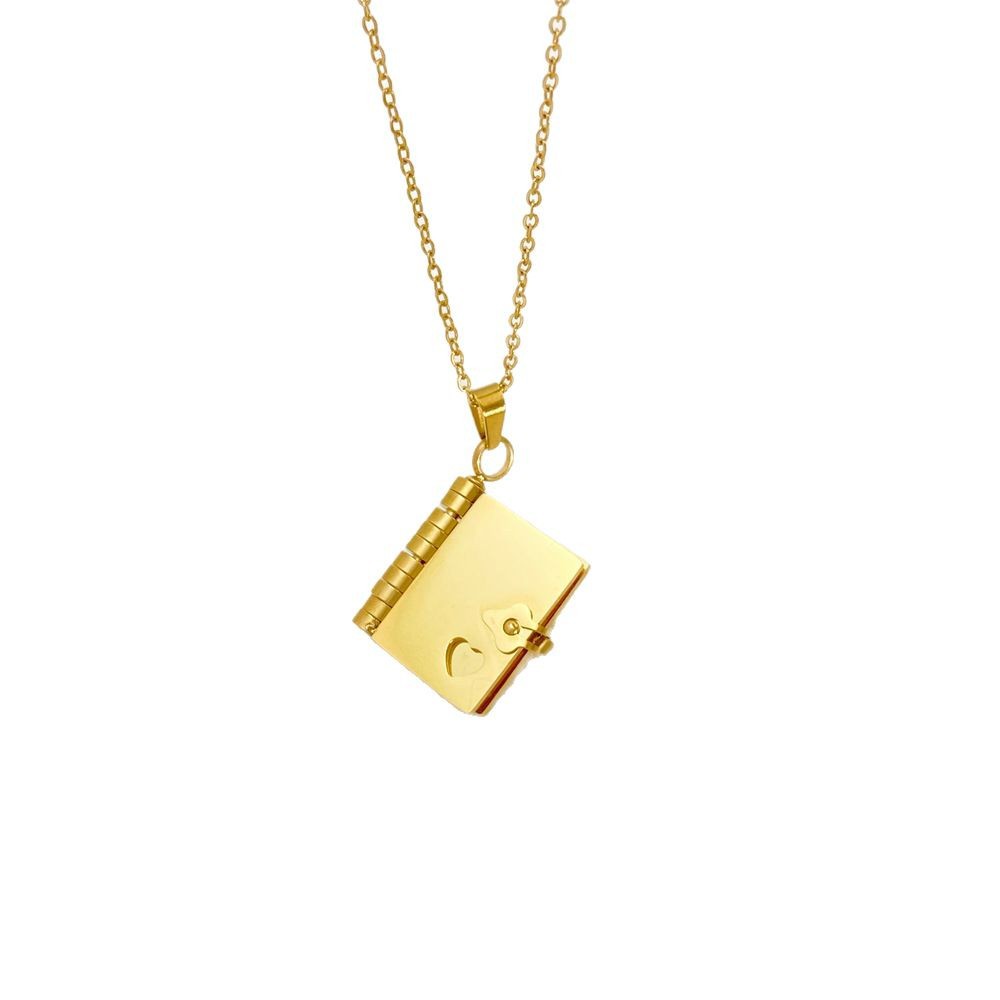 18k Gold Plated Locket Book Pendant Necklace Titanium Steel