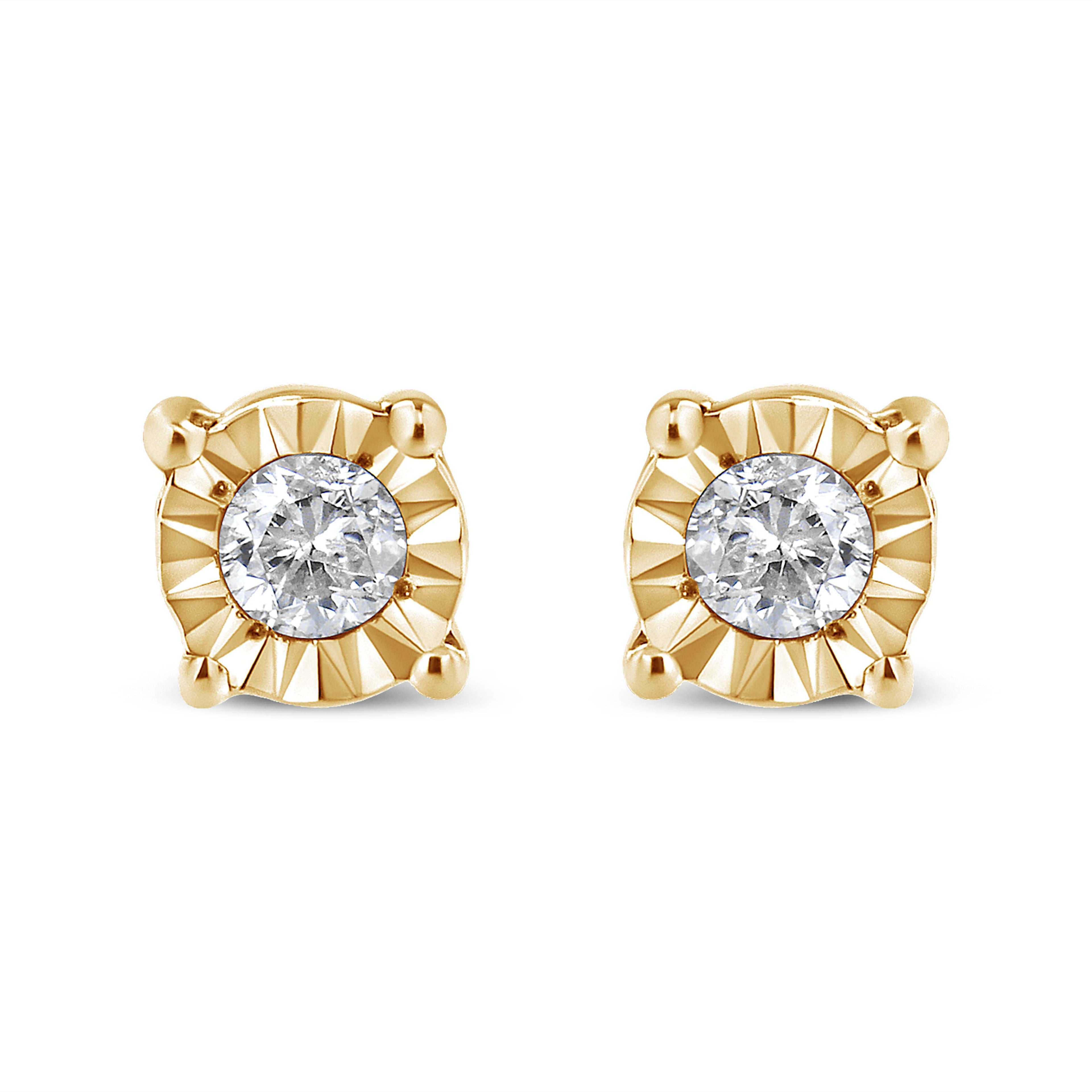 10K Yellow Gold Plated .925 Sterling Silver 1/10 Cttw Round Brilliant-Cut Diamond Miracle-Set Stud Earrings (J-K Color, I3 Clarity)