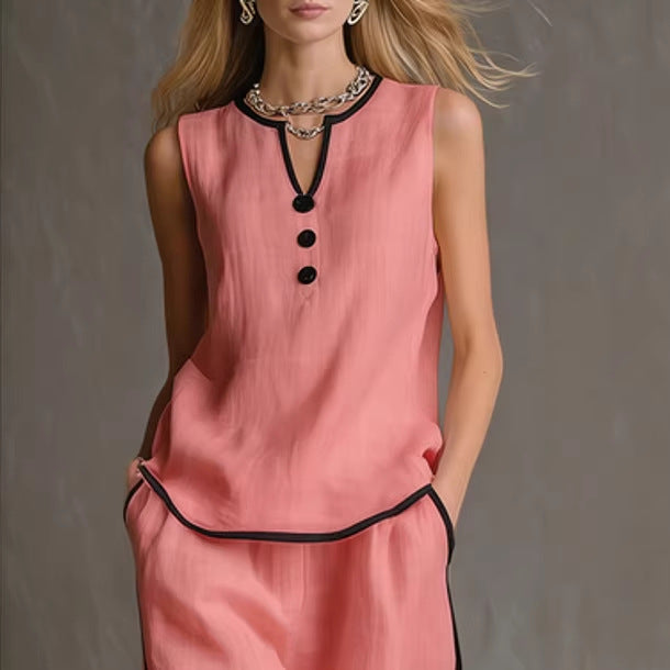 Women’s Sleeveless V-Neck Top and Wide-Leg Pants Set