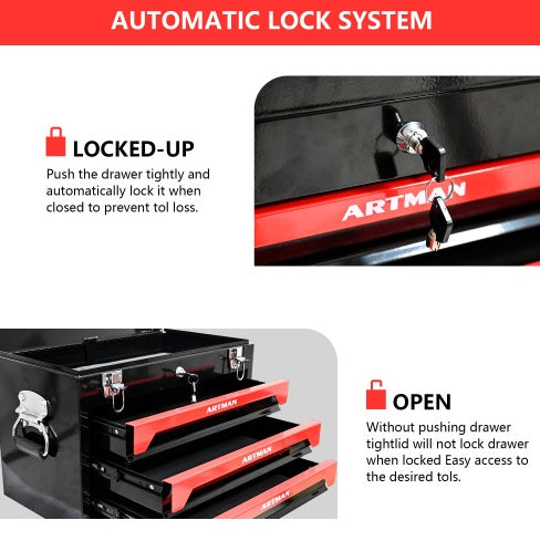 20-Inch Portable 3-Drawer Steel Tool Box with Metal Latch Closure