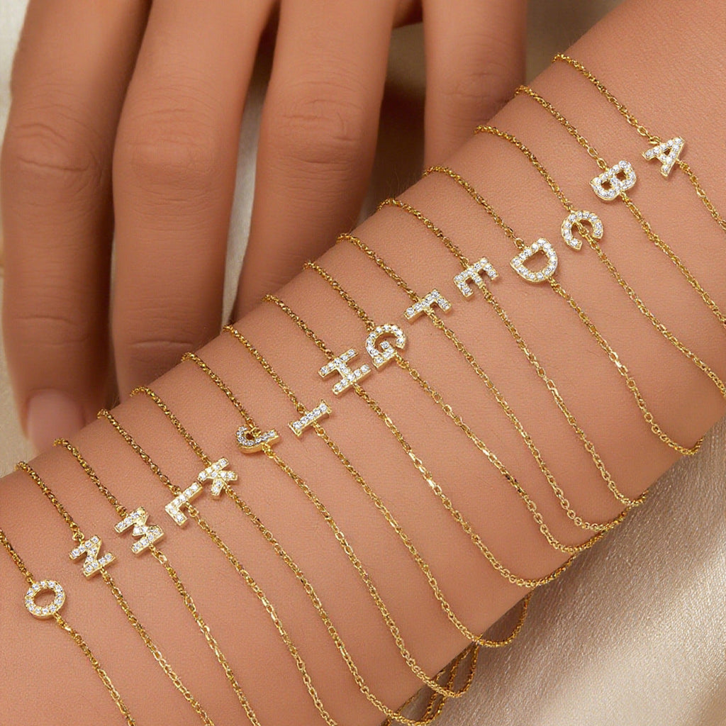 Gold-Plated Minimalist Letter Bracelet with Cubic Zirconia