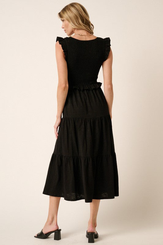 Smocked Ruffled Tiered Midi Dress