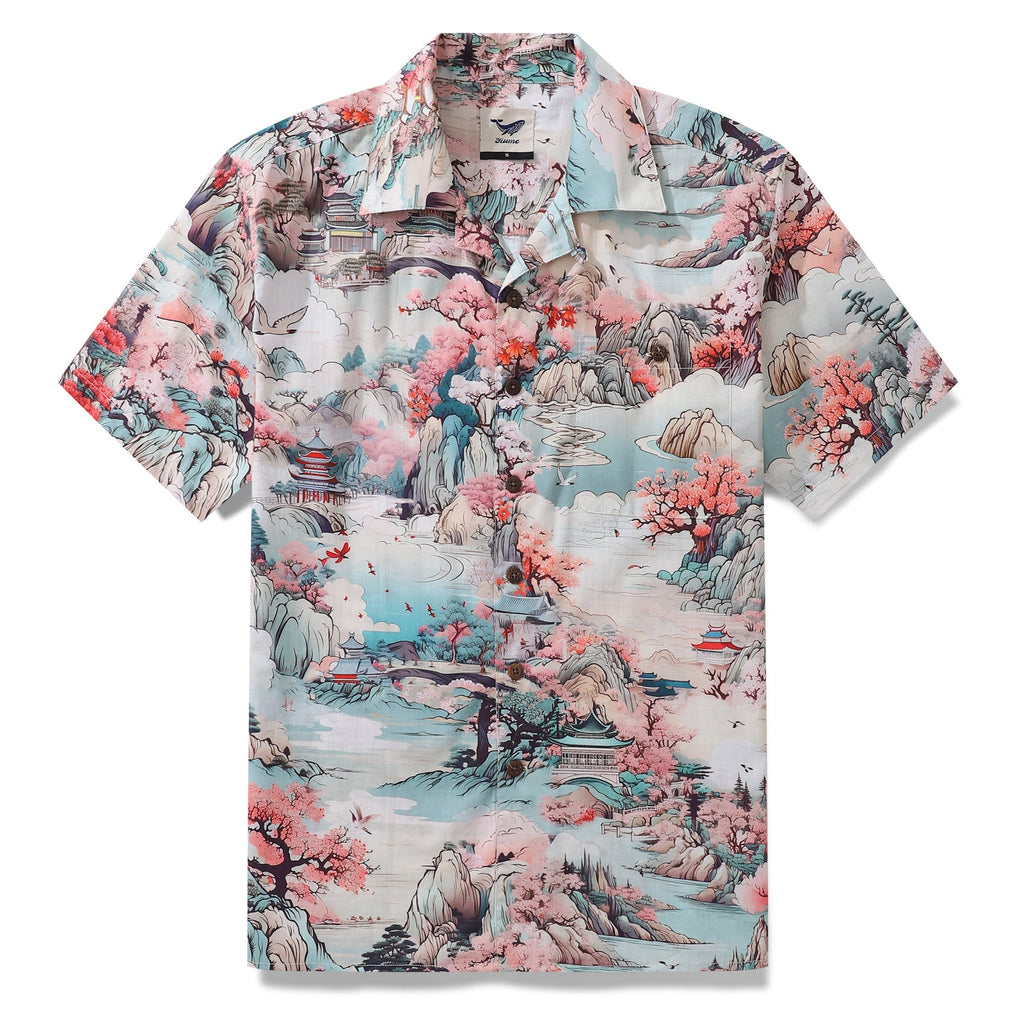 Men's Wonderland print camp collar Hawaiian shirt in 100% cotton