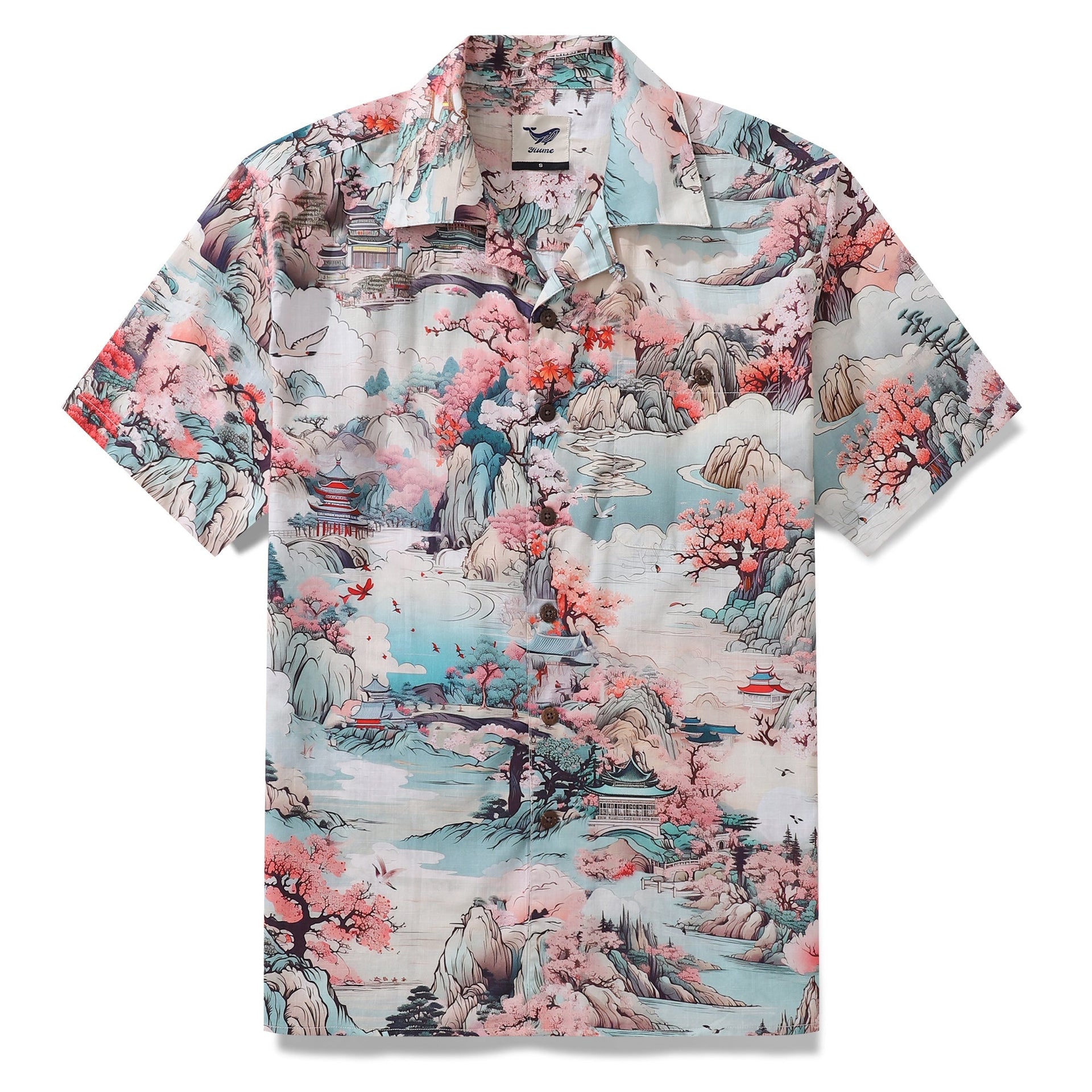 Men's Wonderland print camp collar Hawaiian shirt in 100% cotton