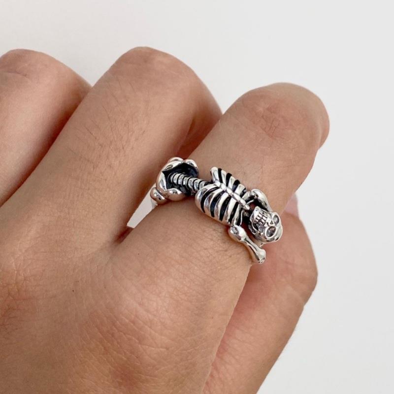 Vintage Heavy Distressed Skull Ring For Women, Punk Dark Style Creative Flip Design Band, Gift