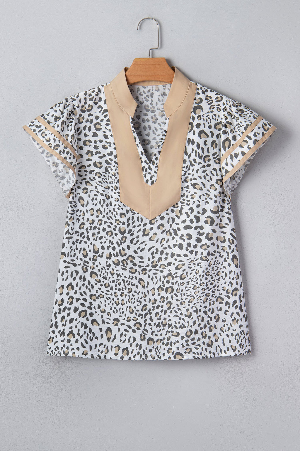 Leopard Colorblock V-Neck Cap Sleeve Blouse | Modern Patchwork