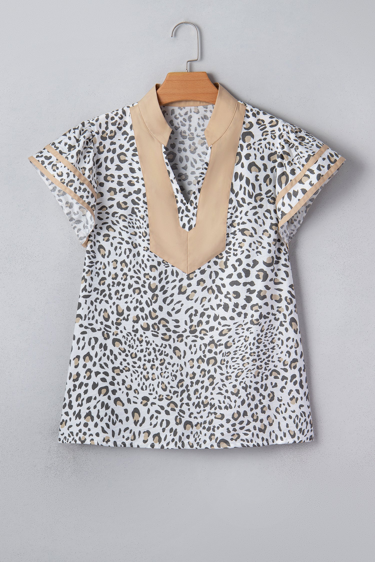 Leopard Colorblock V-Neck Cap Sleeve Blouse | Modern Patchwork