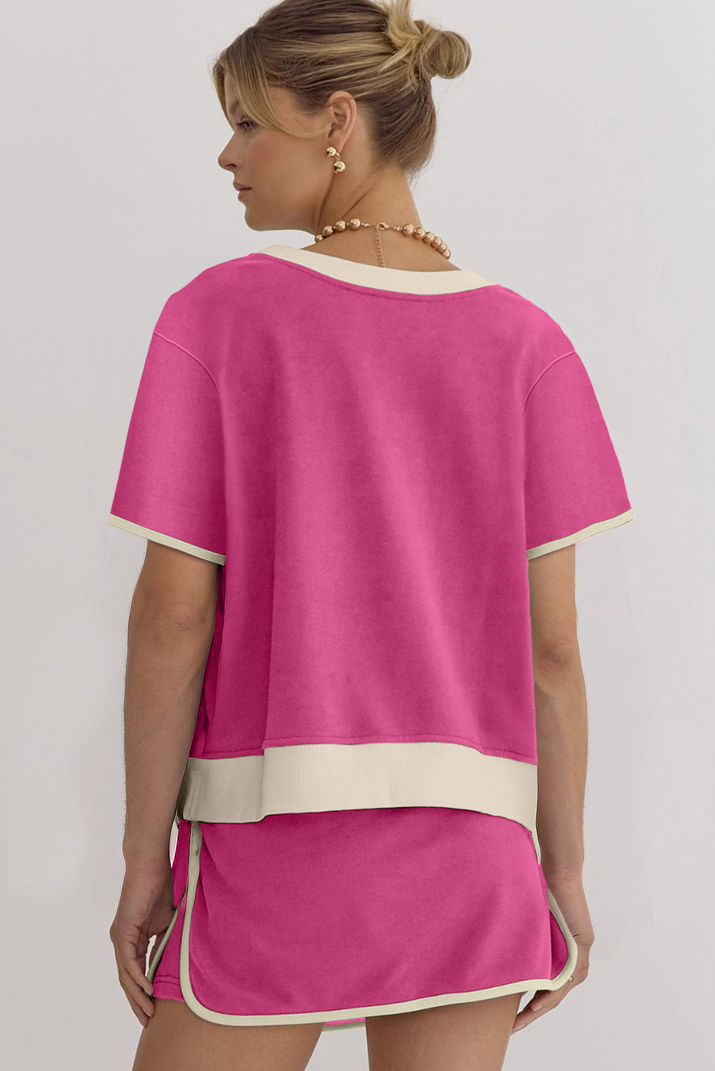 Rose Red Colorblock Drop Shoulder T Shirt & Skort Set