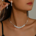 Womens Glamorous Bridal 2 Pcs Rhinestone Set,Silver Tone Graduated Round Stone Choker And Double Row Tassel Earrings For Wedding Party Wear