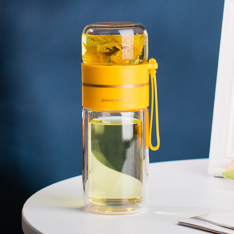 Double Wall Glass Tea Infuser Bottle with Leakproof Filter
