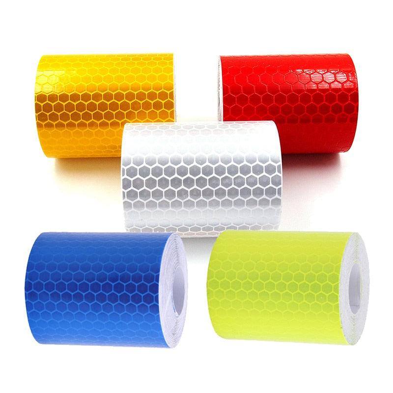 5cm by 100cm waterproof reflective safety warning tape in white, silver, and red
