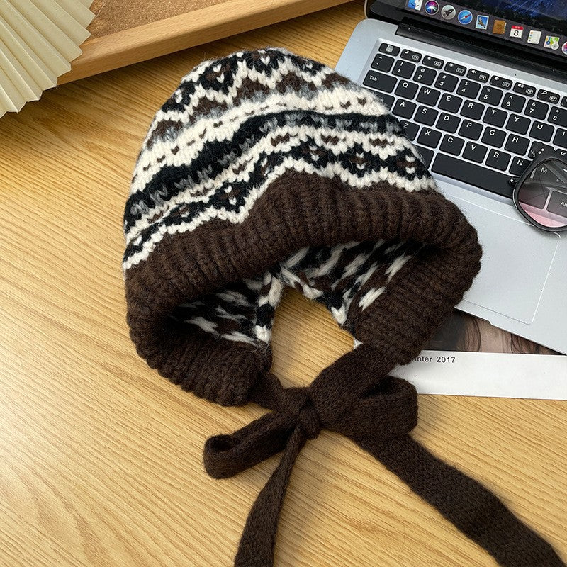 Winter Vintage Wool Earflap Hat Nordic Pattern Warm Knit Cap - Image 7