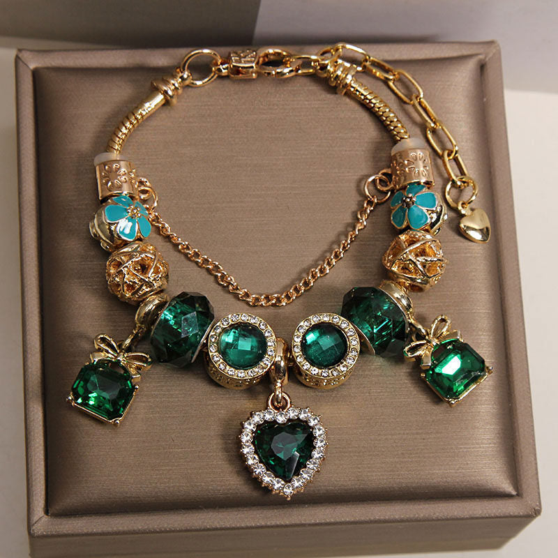 Green Crystal Heart Pendant Bracelet