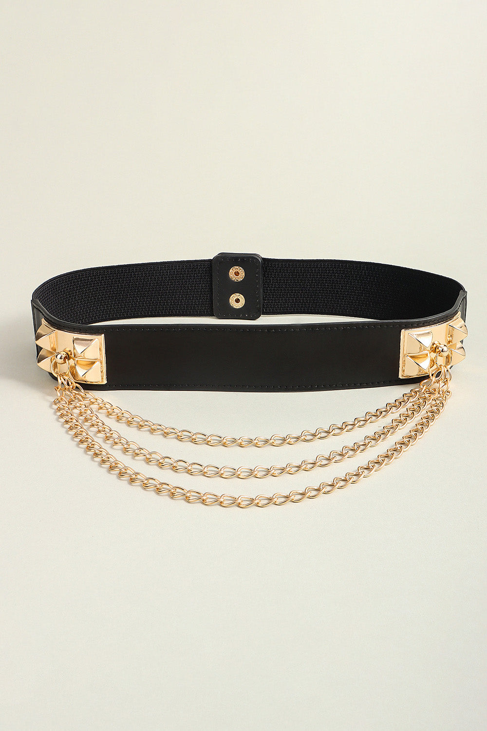 Elastic Belt with Chain - Women's PU Leather, Black & Gold