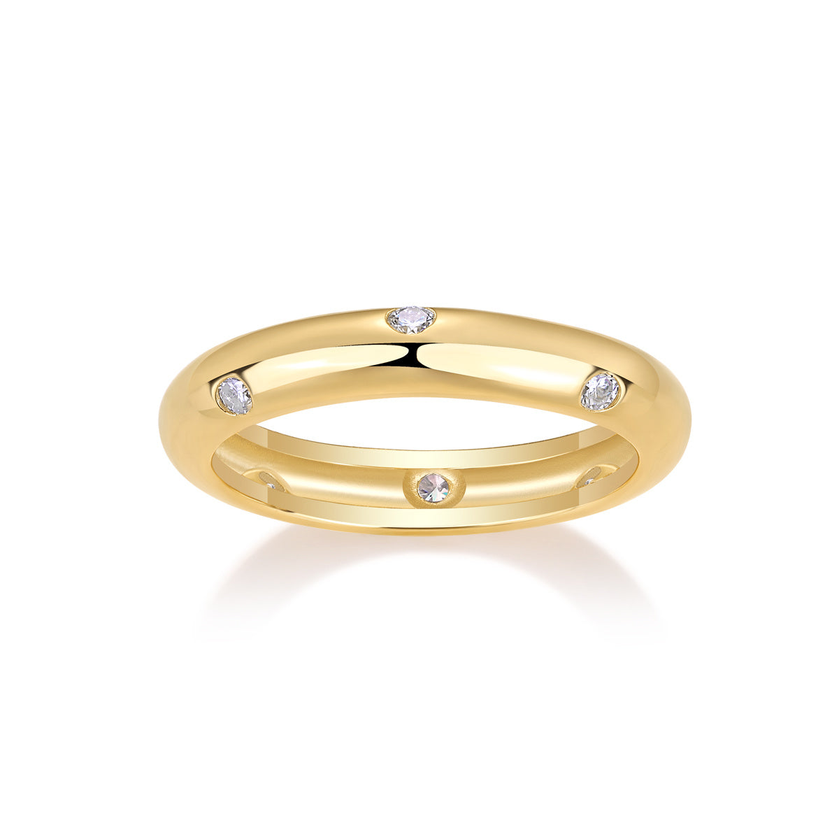 S925 Silver Gold Plated 8-Stone Moissanite Ring, 3.67mm Minimalist Band, D VVS1 GRA US 5-9