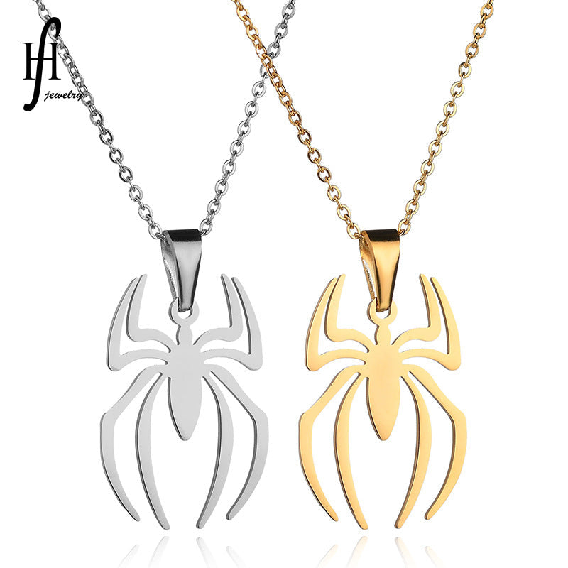 Stainless Steel Spider Pendant Necklace Gothic Style Unisex