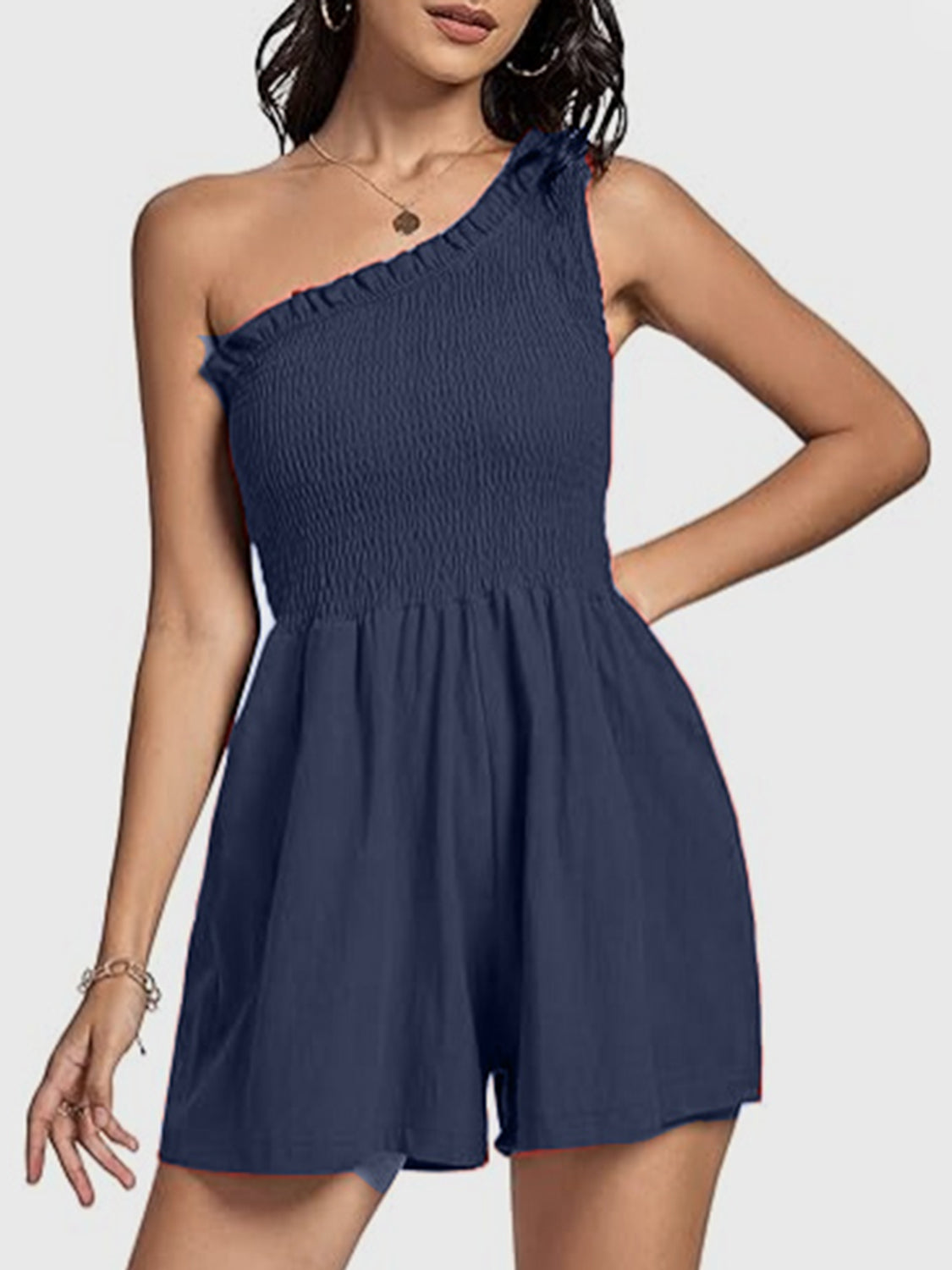 Smocked Single Shoulder Rayon Romper | Chic One-Piece