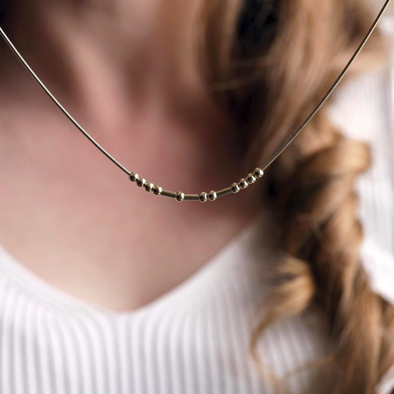 Customized Morse Code Bead Necklace Minimalist Secret Message