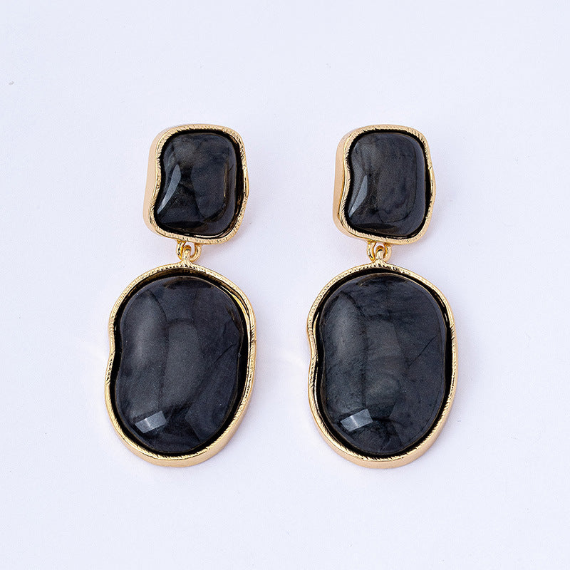 Minimalist Geometric Resin Drop Earrings in Gold Black White
