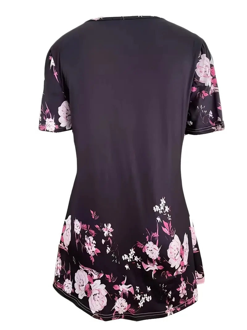 Printed Fake Two-Piece V-Neck T-Shirt with Spikes