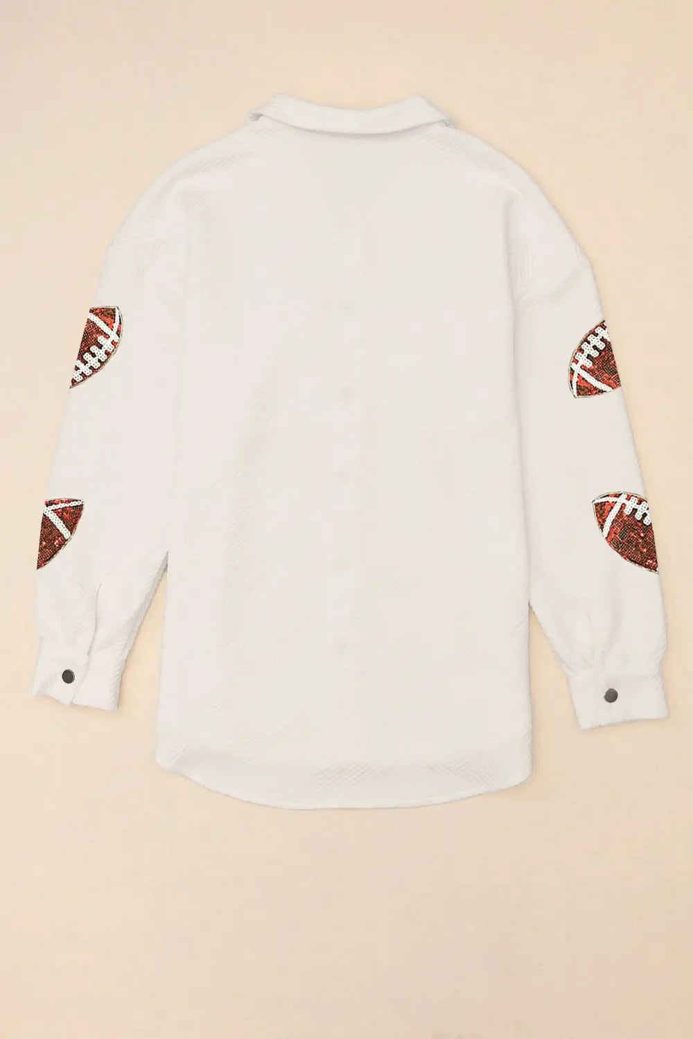 White Sequin Football Patch Collared Snap Button Jacket - Image 4