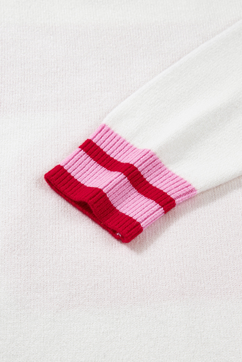 White Striped Bow Graphic Drop Shoulder Sweater