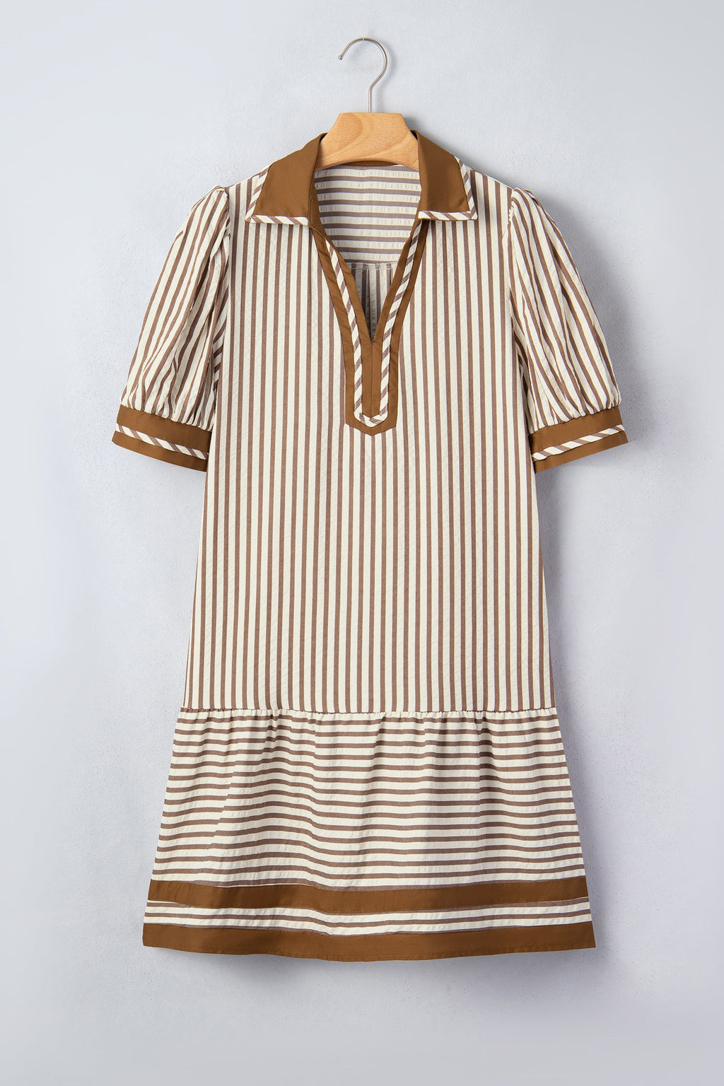 Annabelle Stripe Shirt Dress: Cotton V-Neck Casual Shift Dress