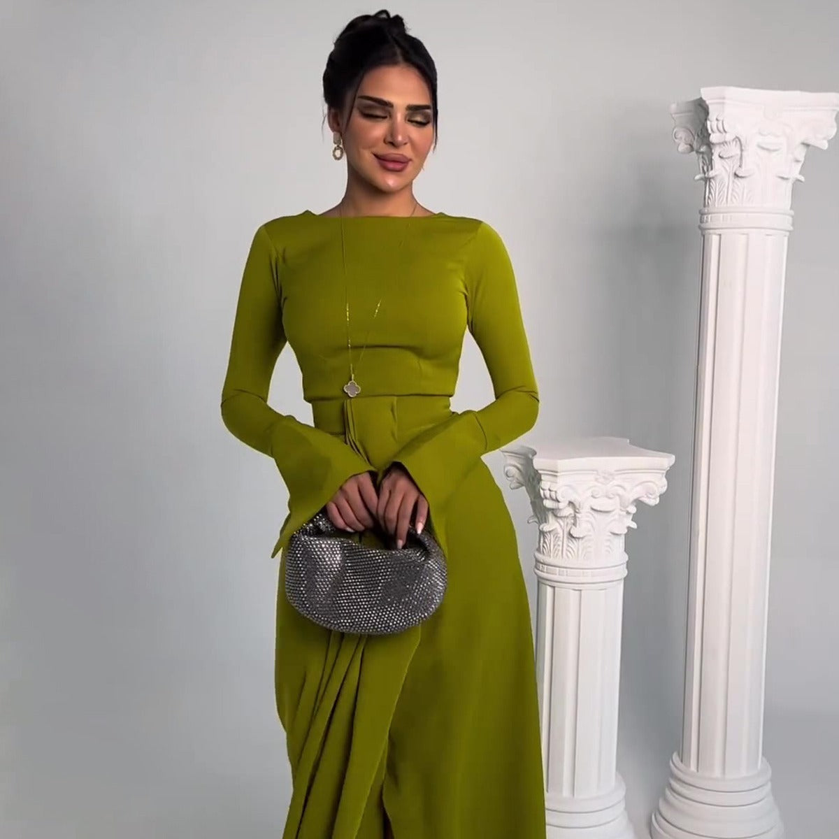 Graceful High-Waisted Satin Banquet Long Dress