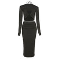 Women's Autumn Winter Set: Crop Jacket & Skirt