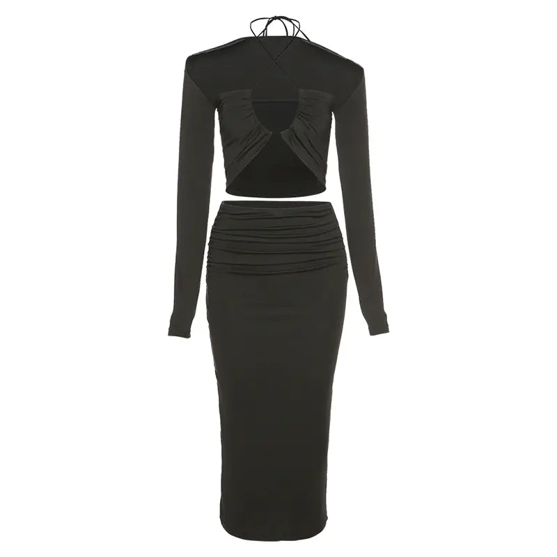 Women's Autumn Winter Set: Crop Jacket & Skirt