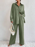 Women's Pleated Long Sleeve Lapel Two-Piece Set Loose Fit - Image 6