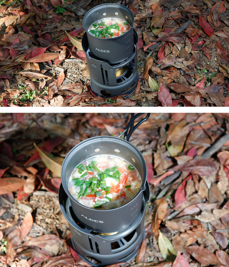 Outdoor Windproof Alcohol Stove with Camping Pot Set