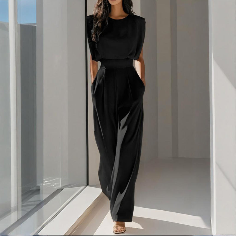 Women’s Wide-Leg Short-Sleeve Jumpsuit with Waist Tie Detail - Image 8