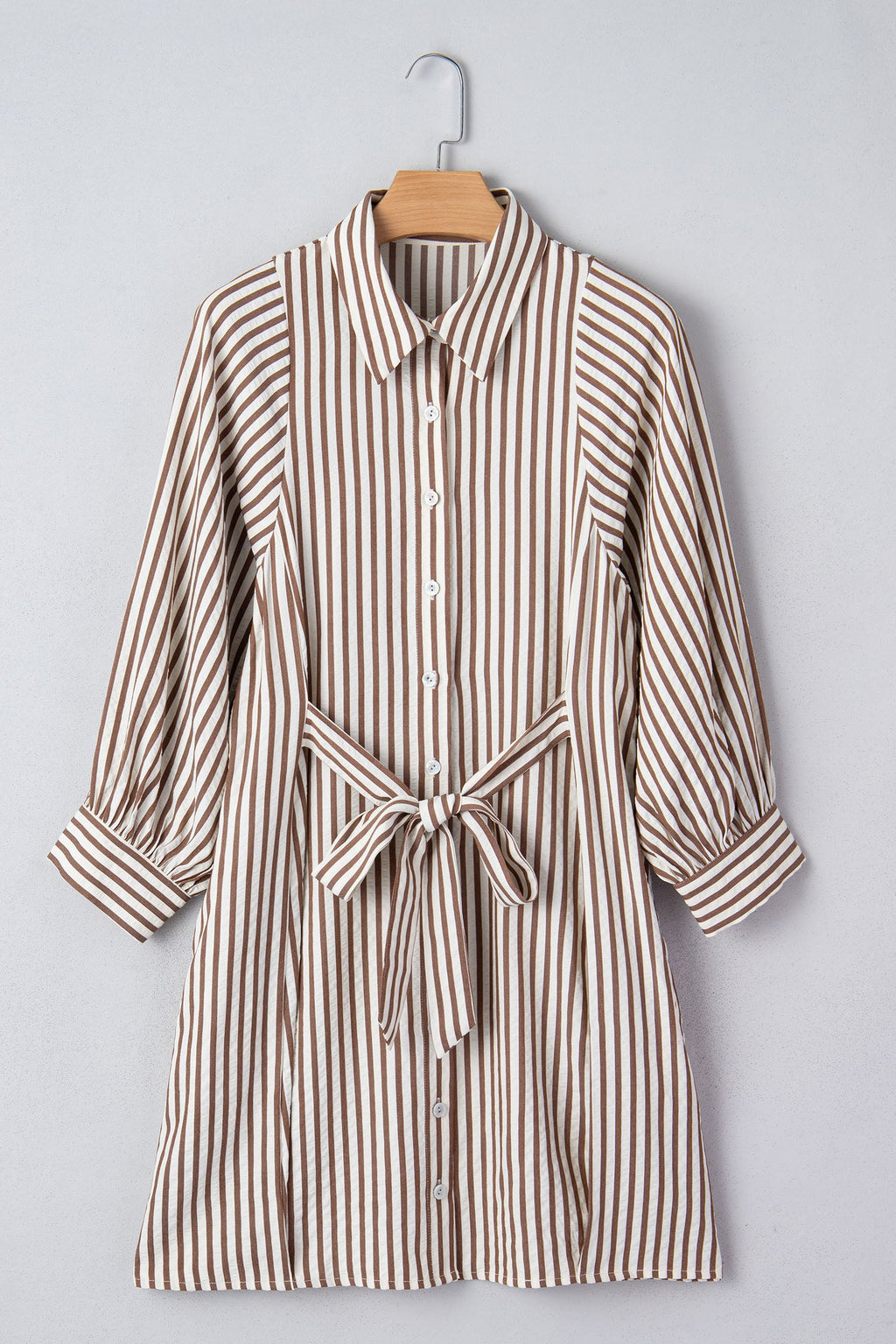Stripe Knot Waist Sleeve Button Down Dress