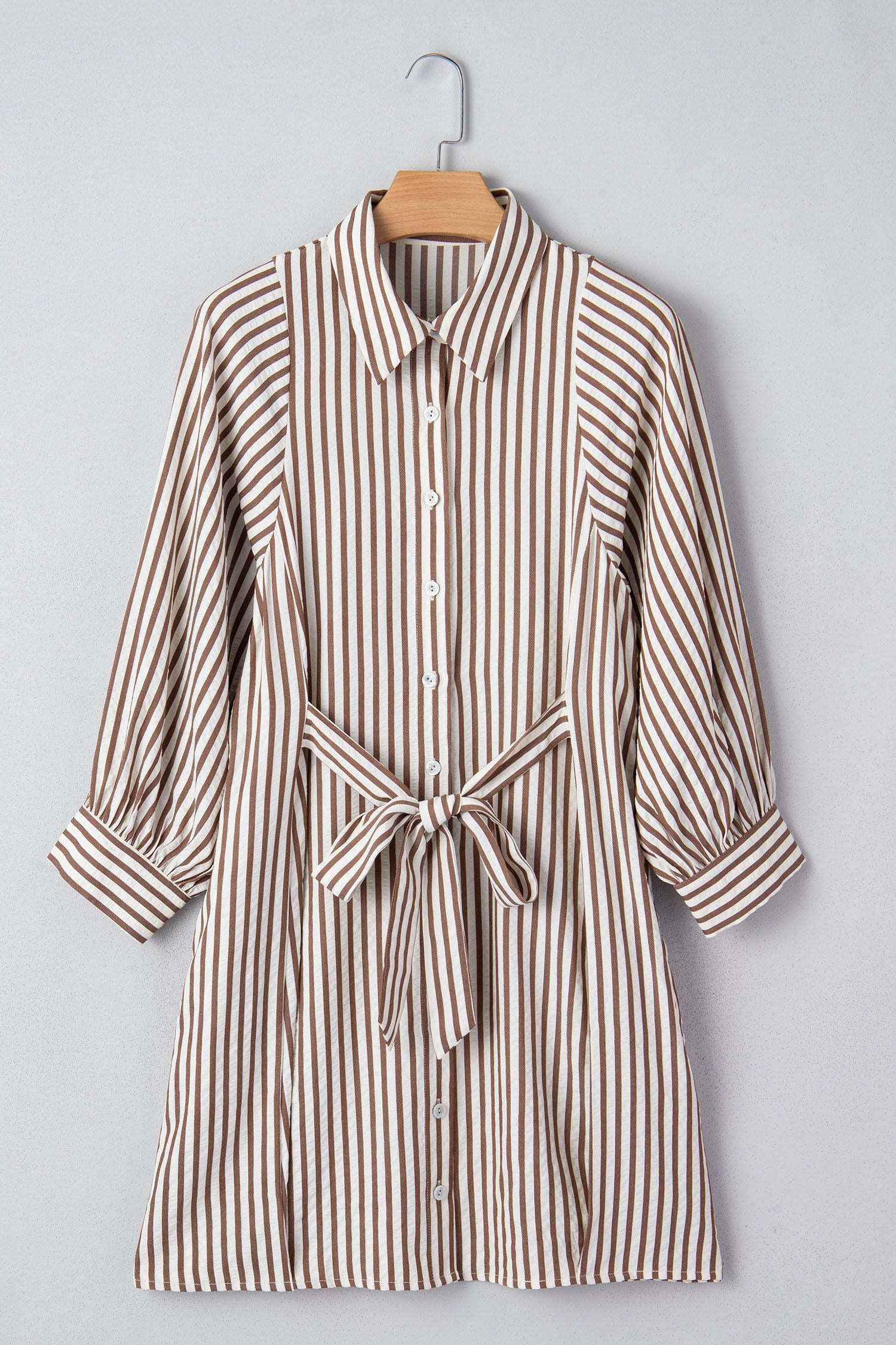 Stripe Knot Waist Sleeve Button Down Dress