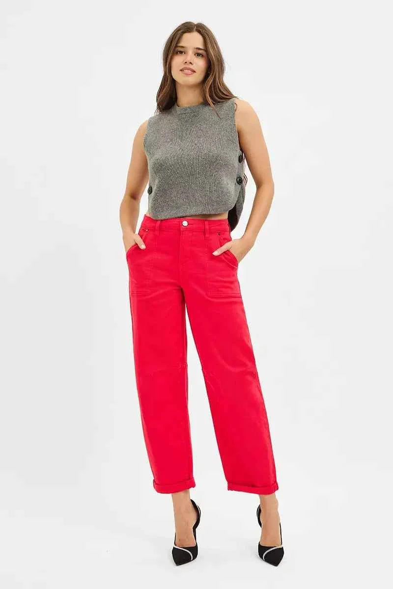 High Rise Ankle Cuffed Barrel Pants