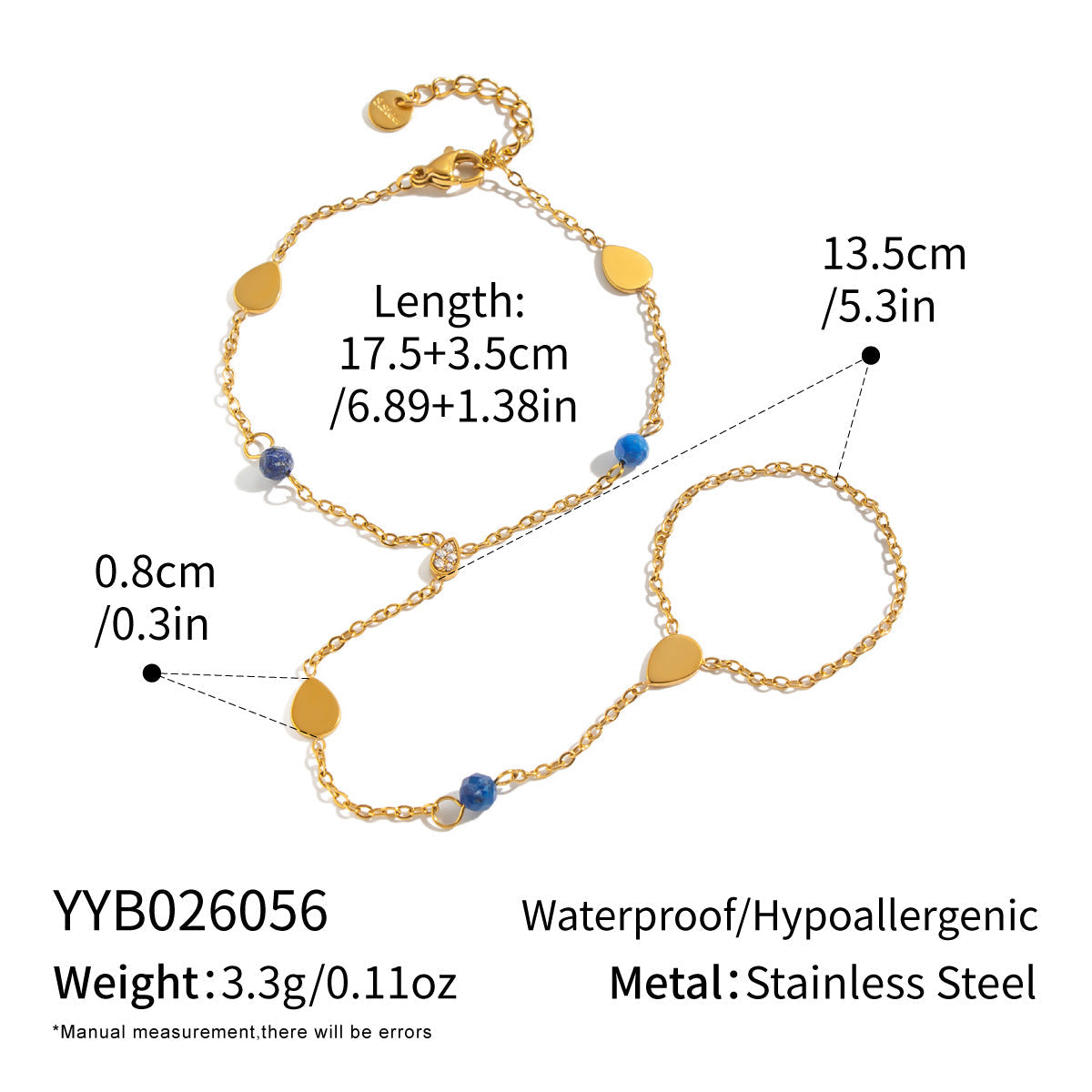 Natural Stone Finger Chain Stainless Steel Link