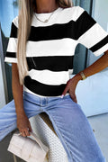 Black Stripe Colorblock Knitted T-Shirt | Striped Tee