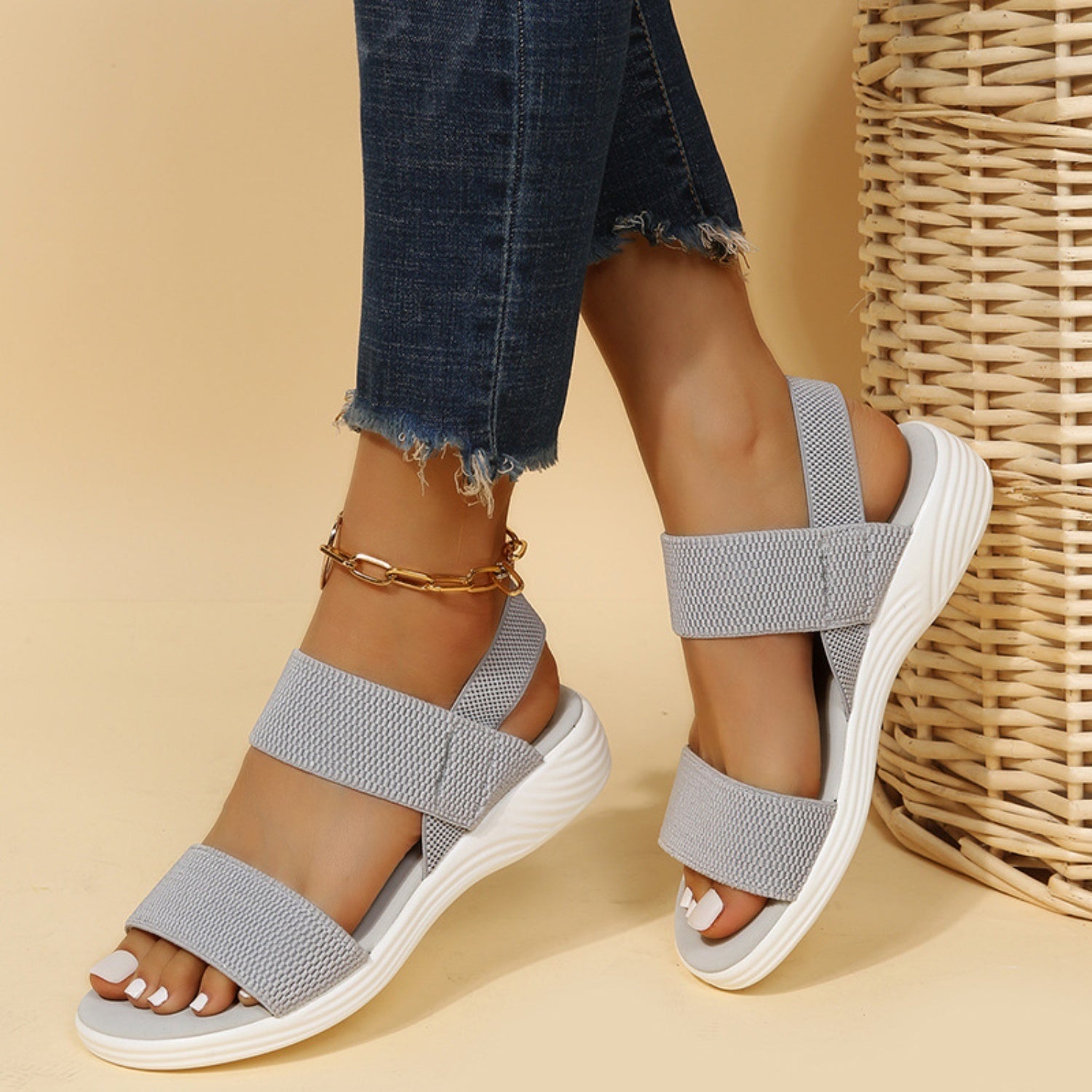 Women Open Toe Elastic Strap Sandals With Low Heel Comfort - Image 7