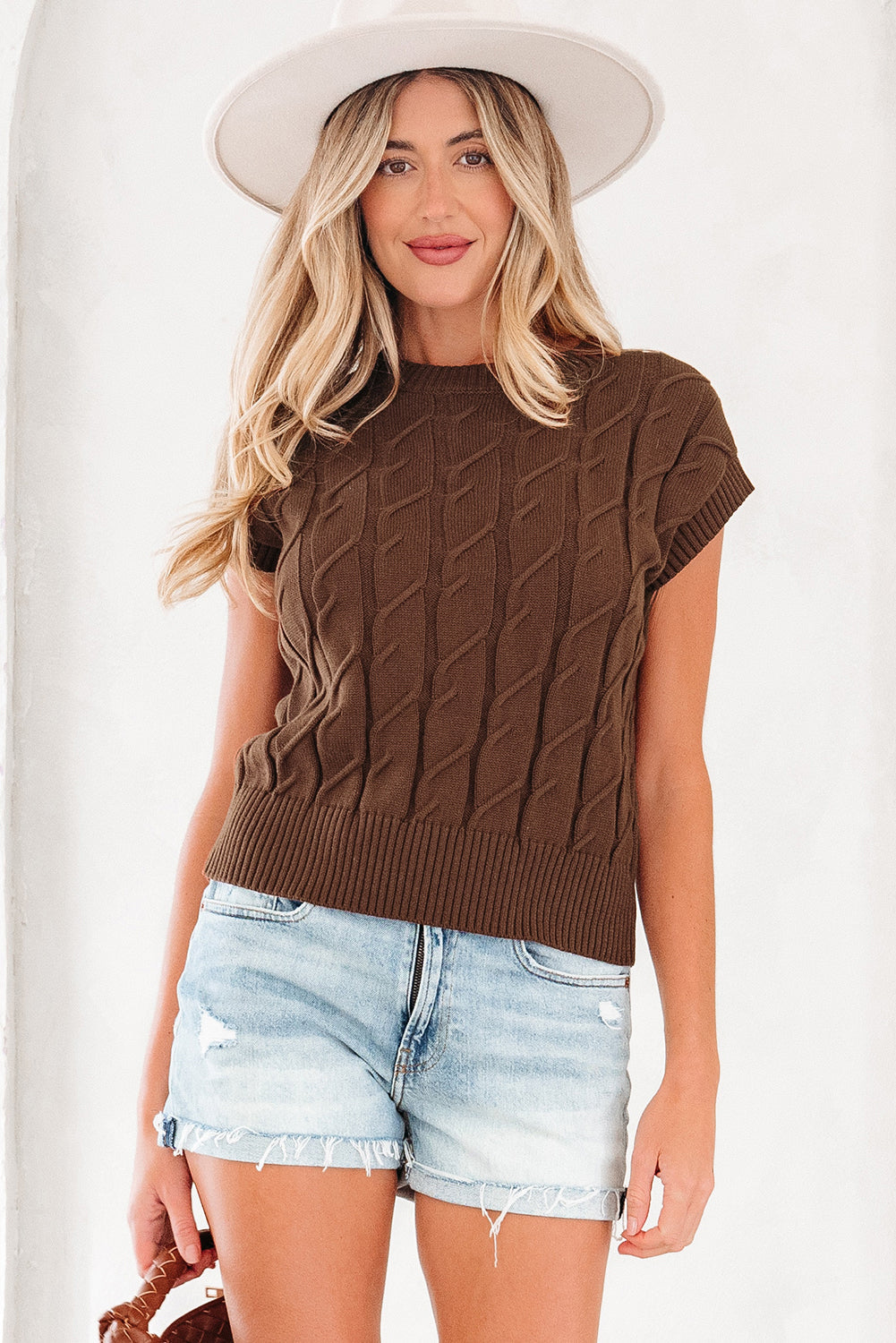 Cable Knit Textured Crew Neck Sweater Top