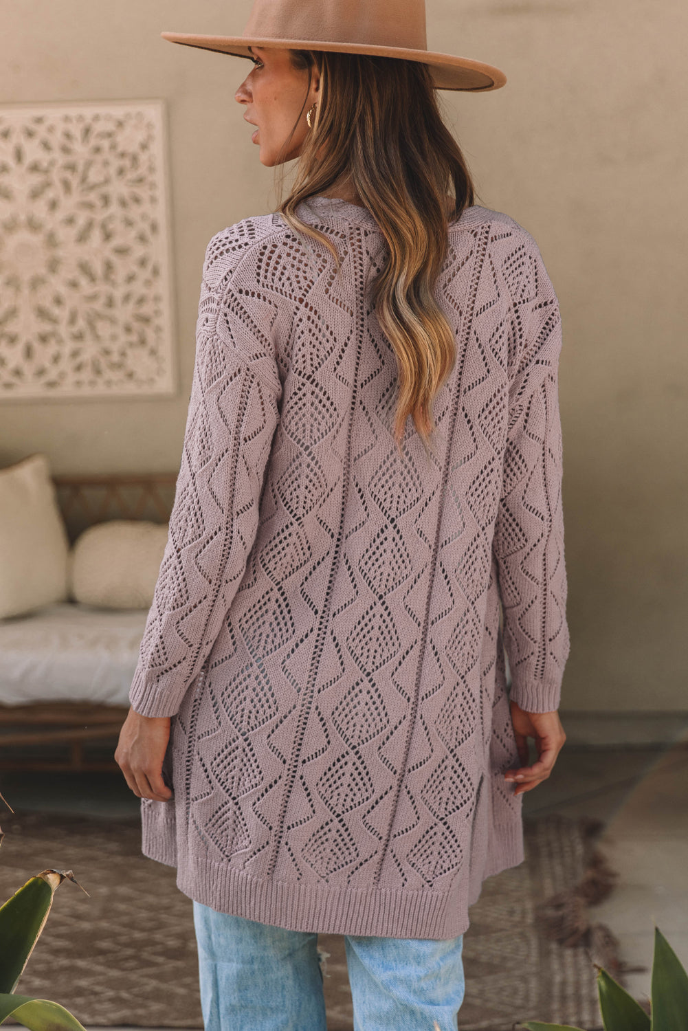 Solid Openwork Knit Button-Up Cardigan